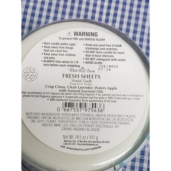BBW Fresh Sheets Large 3 Wick 14.5oz Candle Home Fragrance Decor - Picture 2 of 2